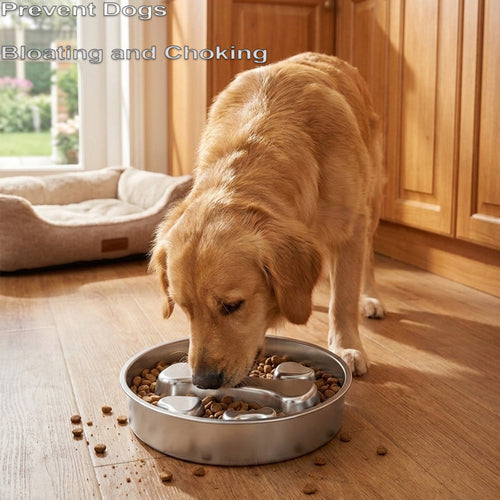 ATBXHZSZ Slow Feeder Dog Bowls, Stainless Steel Dog Bowls, Anti-Choking Puzzle Dogs Food Bowls, 2 Cups for Medium Breeds