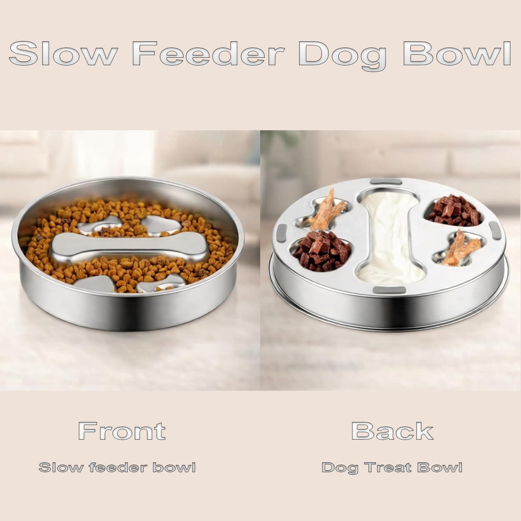 ATBXHZSZ Slow Feeder Dog Bowls, Stainless Steel Dog Bowls, Anti-Choking Puzzle Dogs Food Bowls, 2 Cups for Medium Breeds