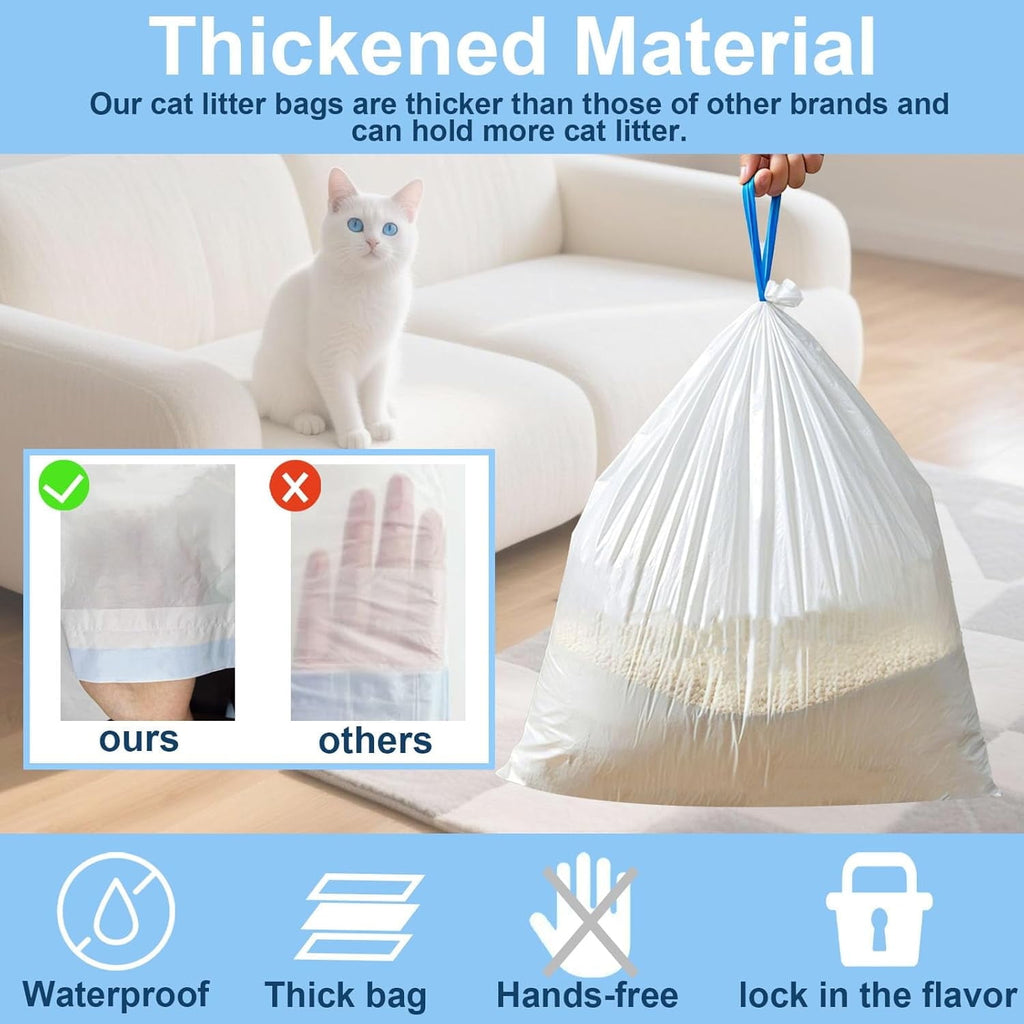 ATBXHZSZ 60 Count Cat Litter Bags Litter Box Liners for Automatic Litter Box for Robot 4/3 Drawstring Cat Trash Bags Heavy Duty Extra Thick