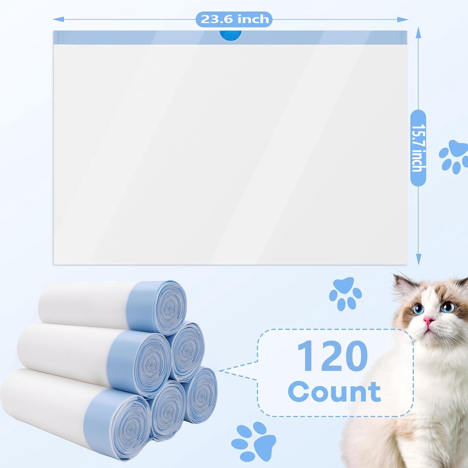 ATBXHZSZ 120 Count Cat Litter Bags Litter Box Liners for Automatic Litter Box for Robot 4/3 Drawstring Cat Trash Bags Heavy Duty Extra Thick