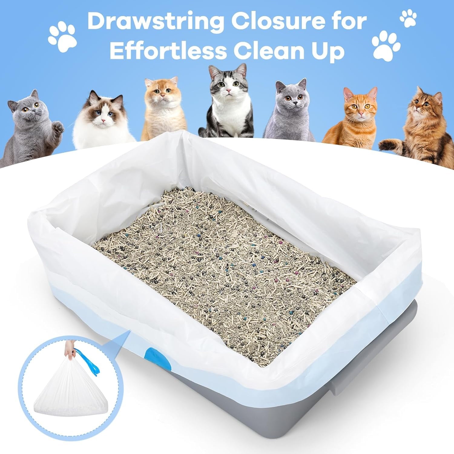 ATBXHZSZ 120 Count Cat Litter Bags Litter Box Liners for Automatic Litter Box for Robot 4/3 Drawstring Cat Trash Bags Heavy Duty Extra Thick