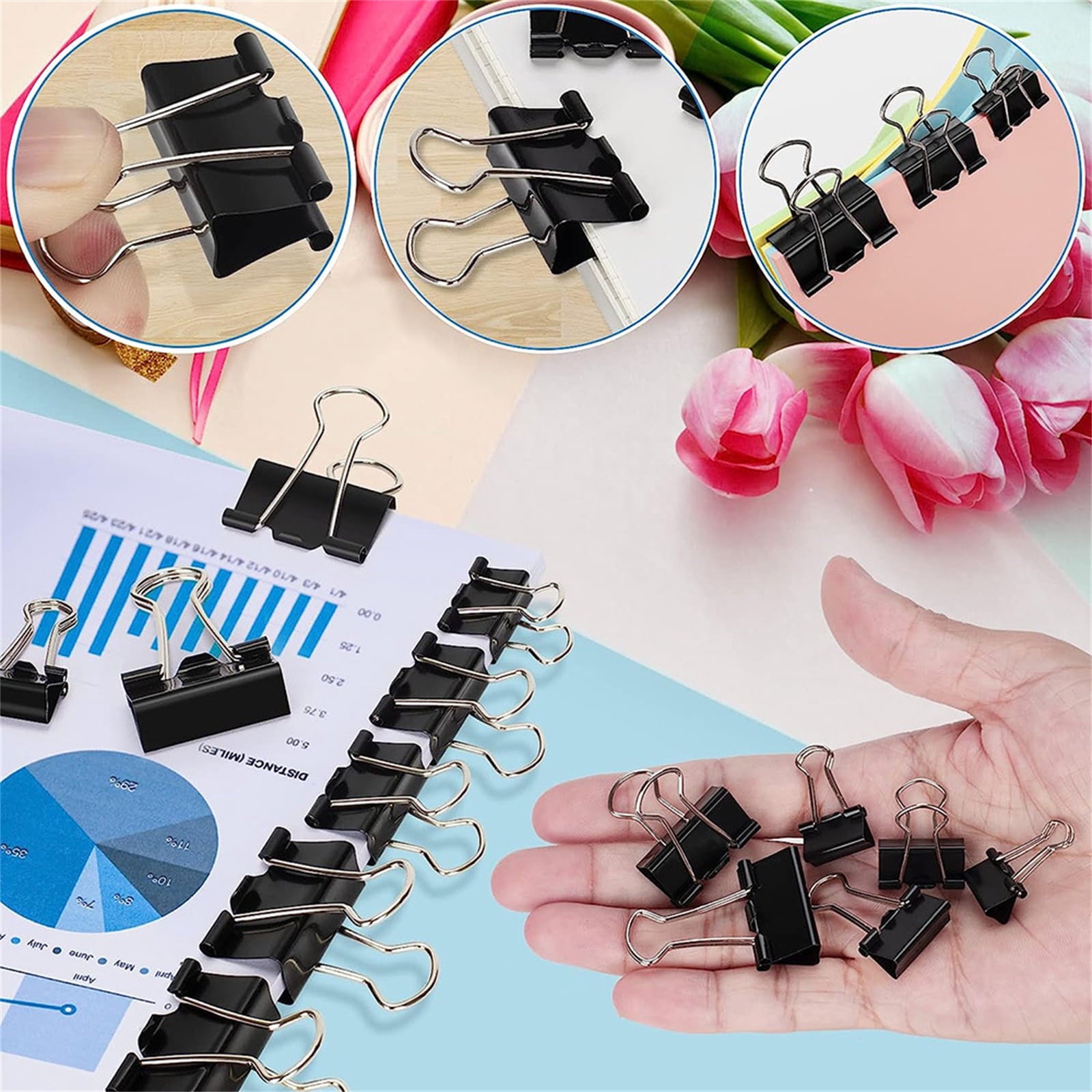 ATBXHZSZ 340 Count Binder Clips and Paper Clips Set Office Supplies, Assorted Sizes, Black
