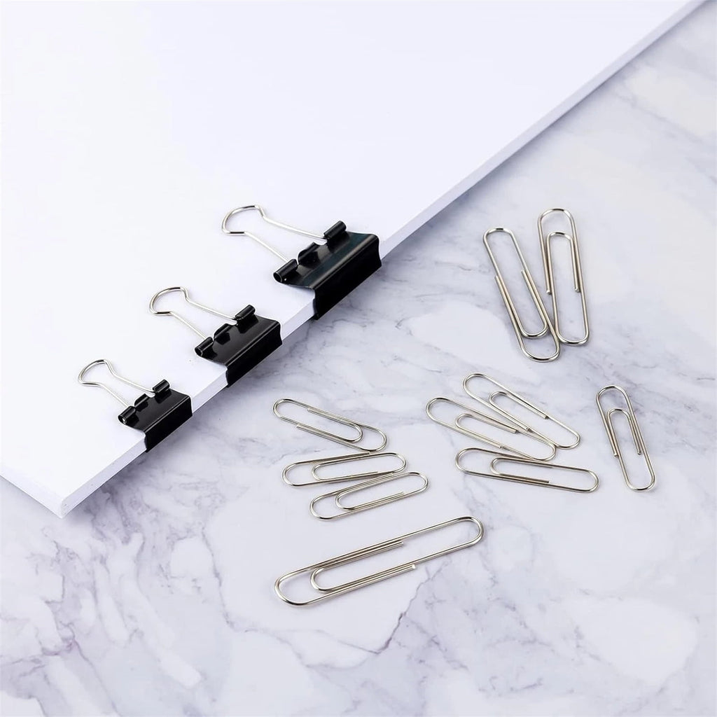 ATBXHZSZ 340 Count Binder Clips and Paper Clips Set Office Supplies, Assorted Sizes, Black