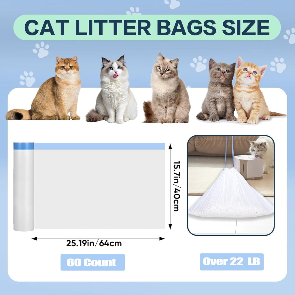 ATBXHZSZ 60 Count Cat Litter Bags Litter Box Liners for Automatic Litter Box for Robot 4/3 Drawstring Cat Trash Bags Heavy Duty Extra Thick