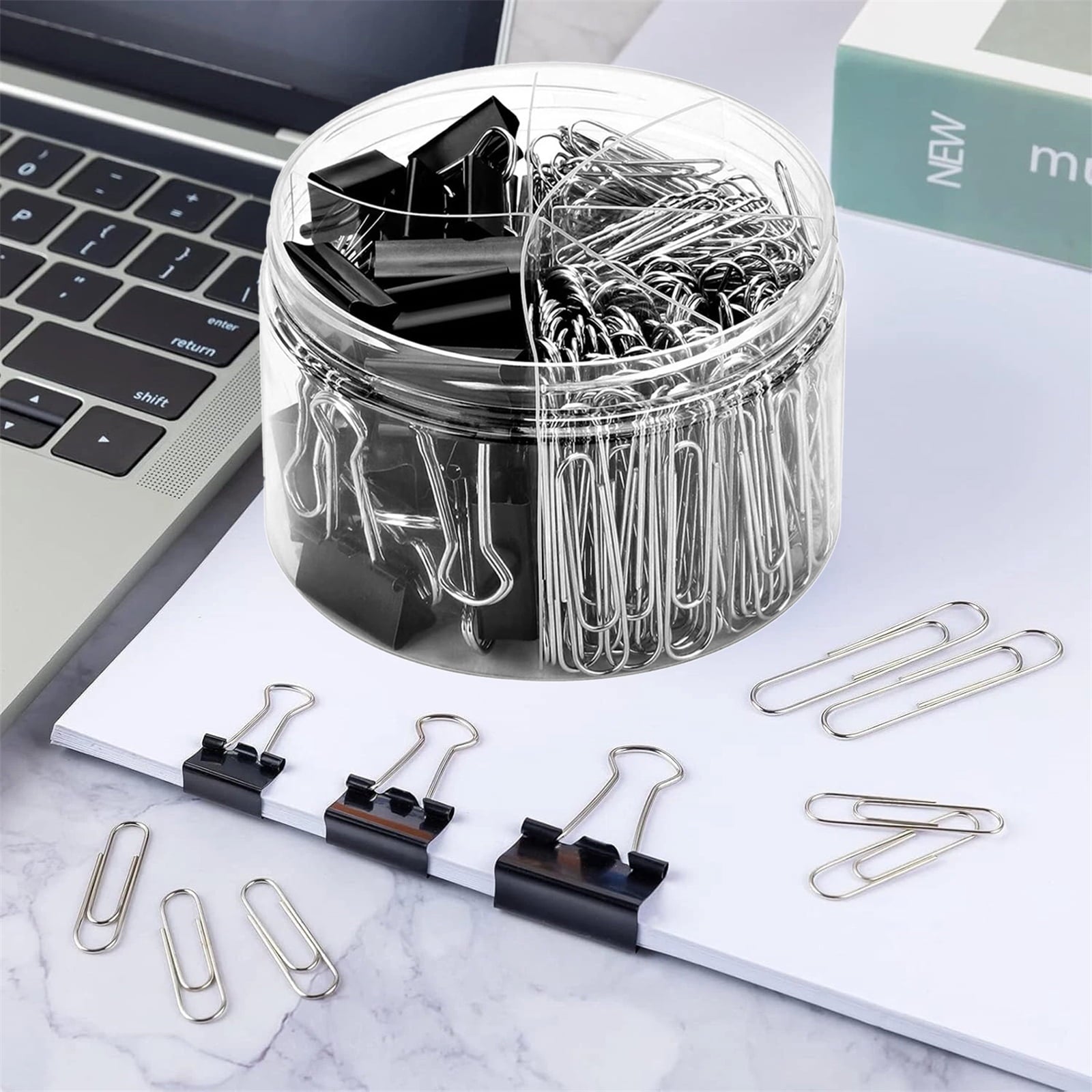 ATBXHZSZ 340 Count Binder Clips and Paper Clips Set Office Supplies, Assorted Sizes, Black